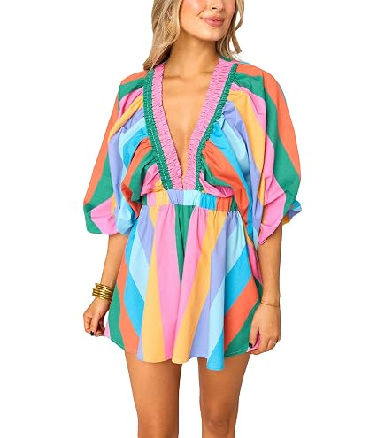 Amazon.com: Cjfdfy Women's Long Puff Sleeve Short Romper Summer